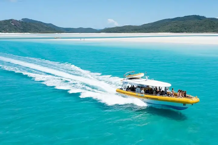Fast boat off Whitehaven Beach in the Whitsundays